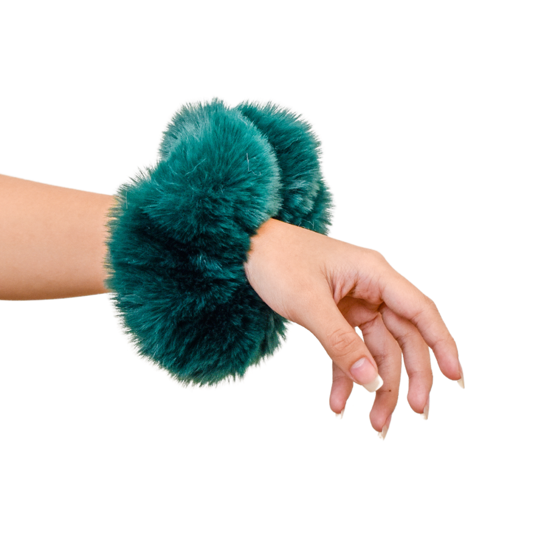 Donut Fur Scrunchie in Emerald Green