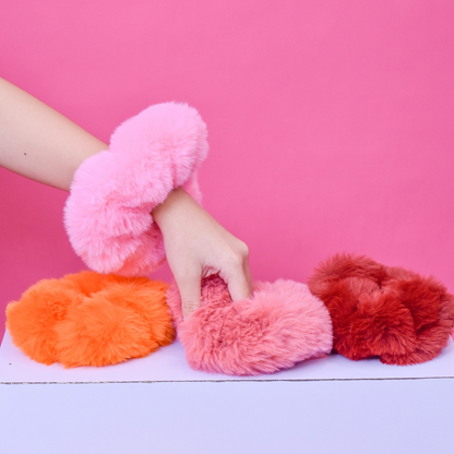 Donut Fur Scrunchie in Blush Pink